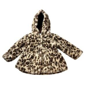 First impressions Toddler Girls Brown Leopard Print Faux Fur Cozy Warm Coat 2T